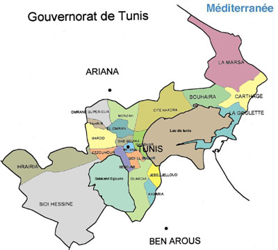 Carte du Gouvernorat de Tunis, Tunisie