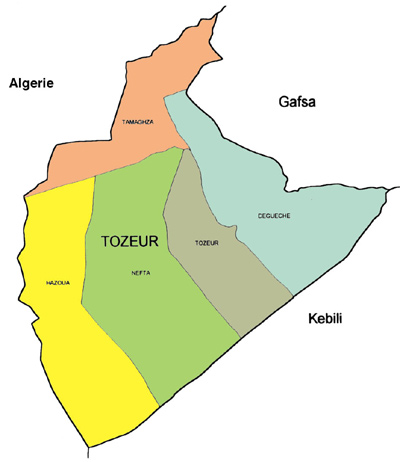 Tozeur Governorate Map, Tunisia