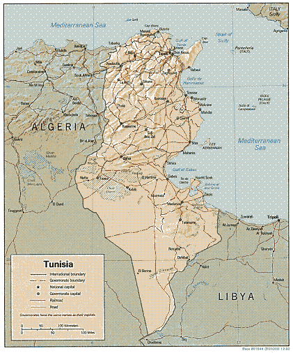 Tunisia Shaded Relief Map
