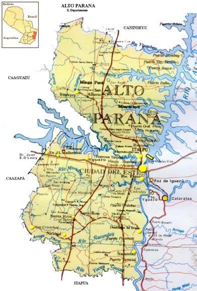 Alto Paraná Department Map, Paraguay