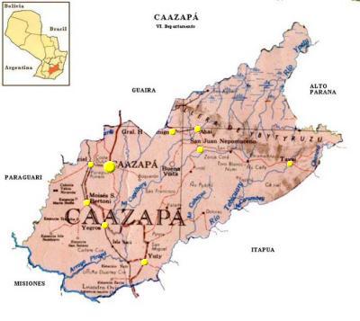 Caazapá Department Map, Paraguay