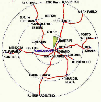 Carte de l'Emplacement Géographique de Carcarañá, Prov. Santa Fe, Argentine