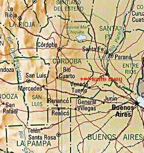 Carte d'Emplacement Géographique de Monte Buey, Prov. Córdoba, Argentine