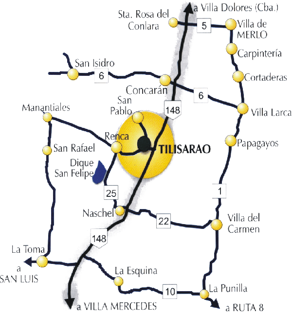 Carte d'Emplacement de Tilisarao, Prov. de San Luis, Argentine
