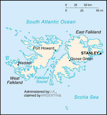 Carte des îles Malouines, Argentine