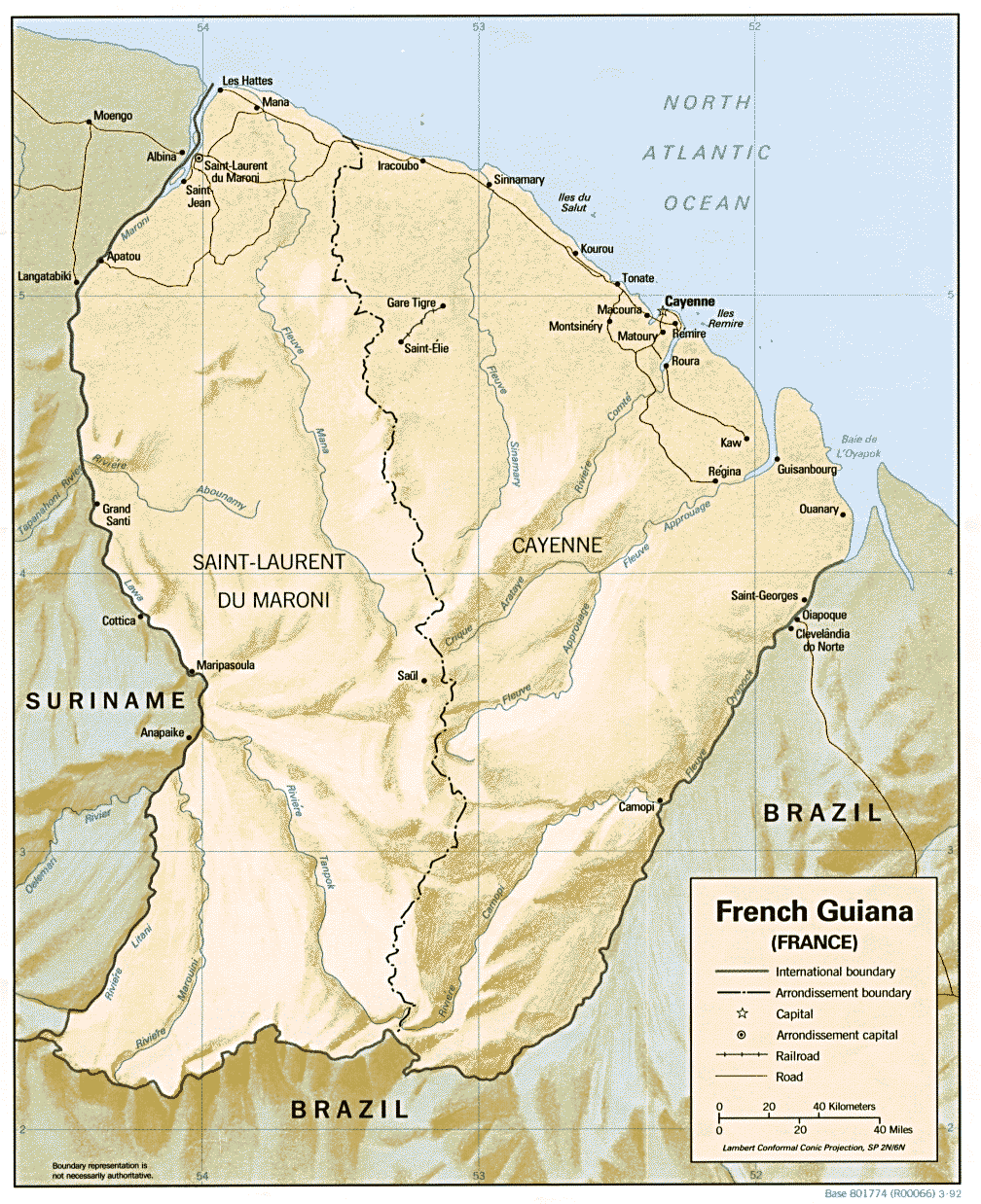Guyane, (French Guiana Shaded Relief Map), France