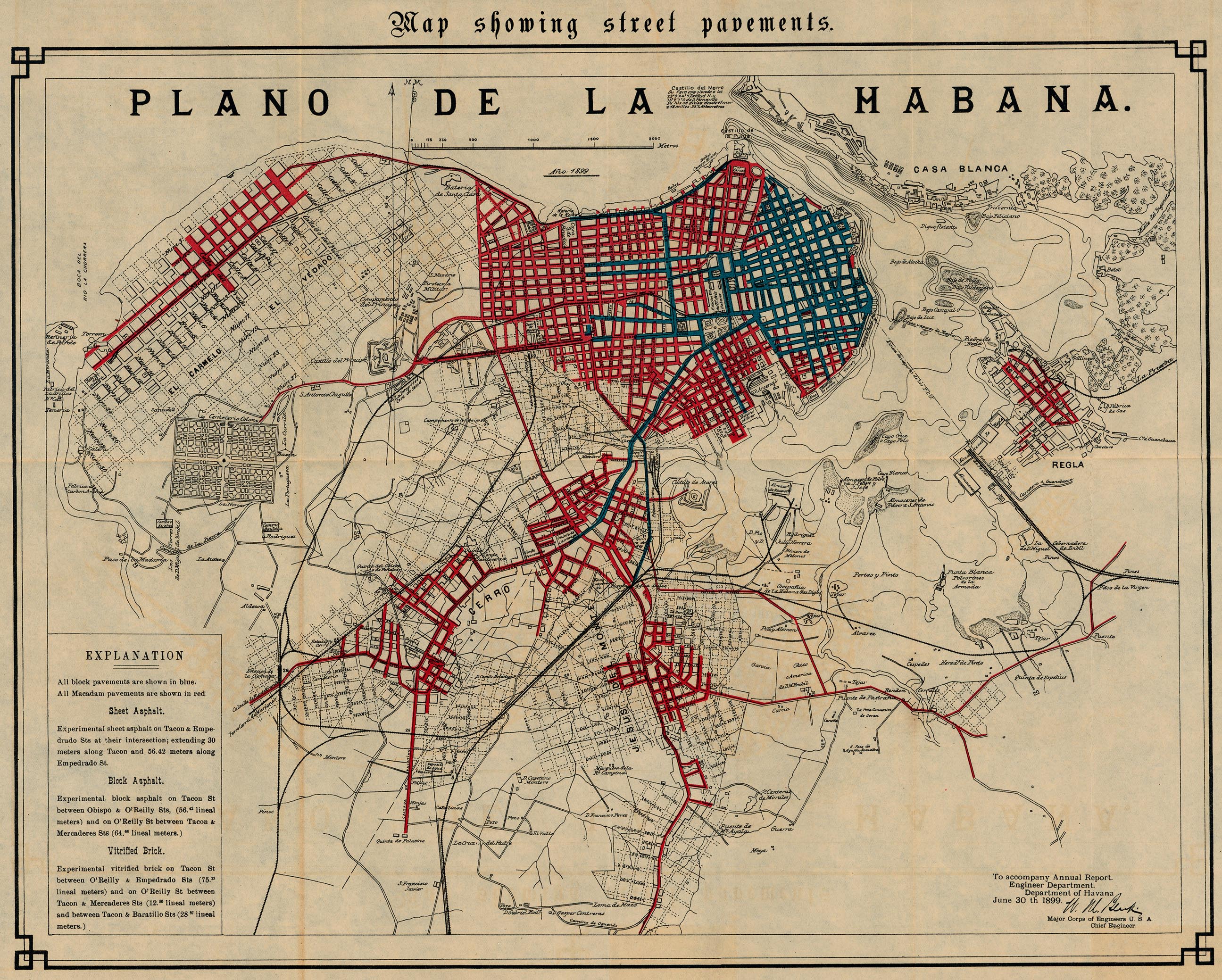 Havana Street Pavements Map, Cuba 1899