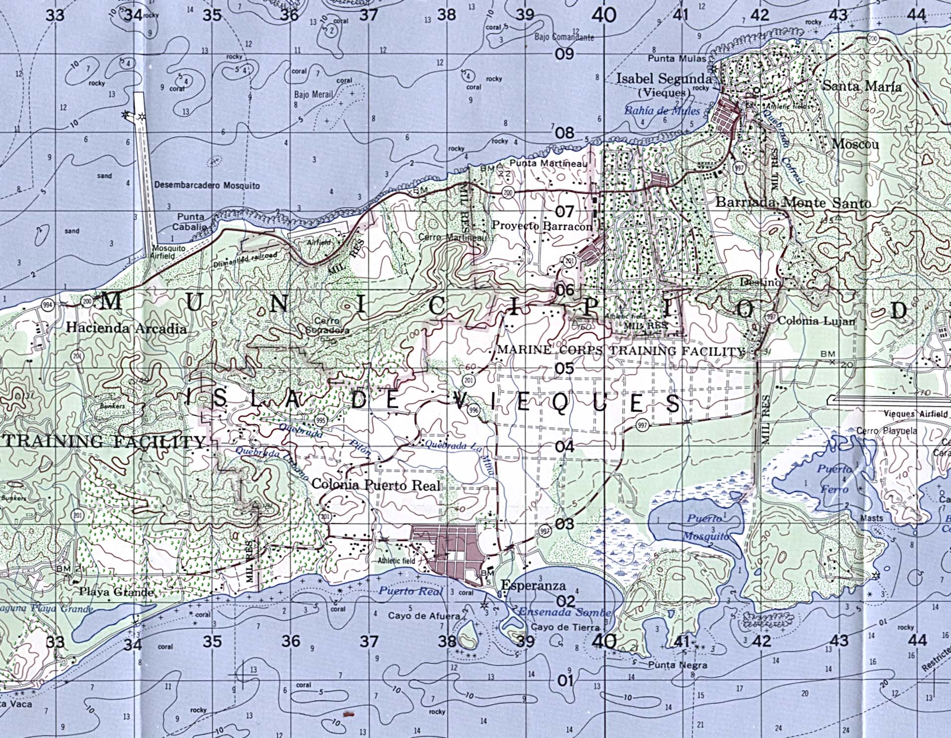 Isla De Vieques Topographic Map, Puerto Rico