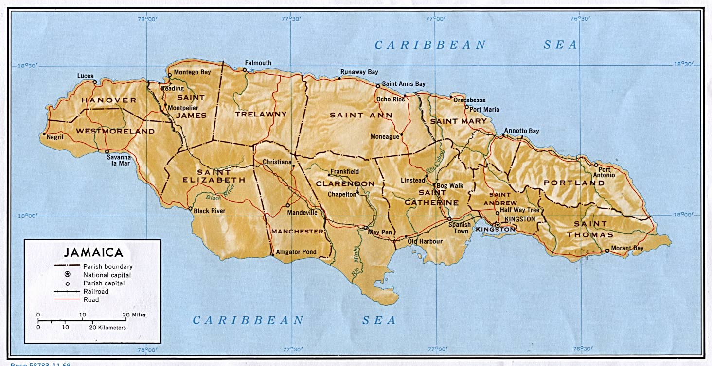 Jamaica Shaded Relief Map