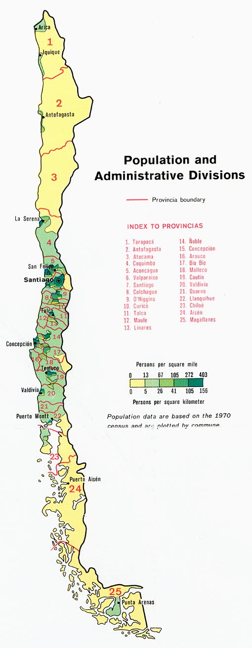Mapa de Chile - Población y División Administrativa