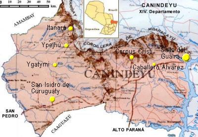 Mapa Departamento de Canindeyú, Paraguay