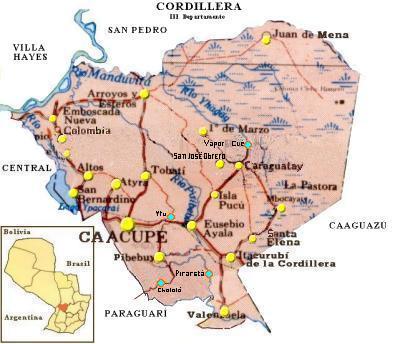 Mapa Departamento de Cordillera, Paraguay