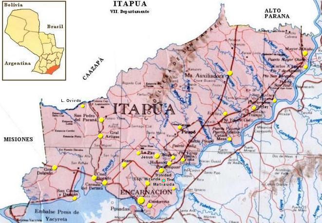 Mapa Departamento de Itapúa, Paraguay
