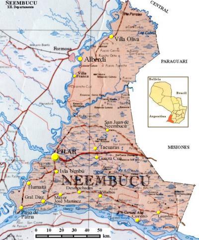 Mapa Departamento de Ñeembucú, Paraguay
