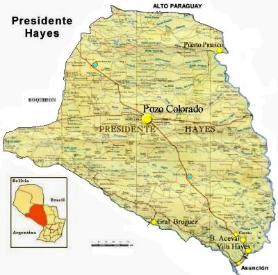 Mapa Departamento de Presidente Hayes, Paraguay