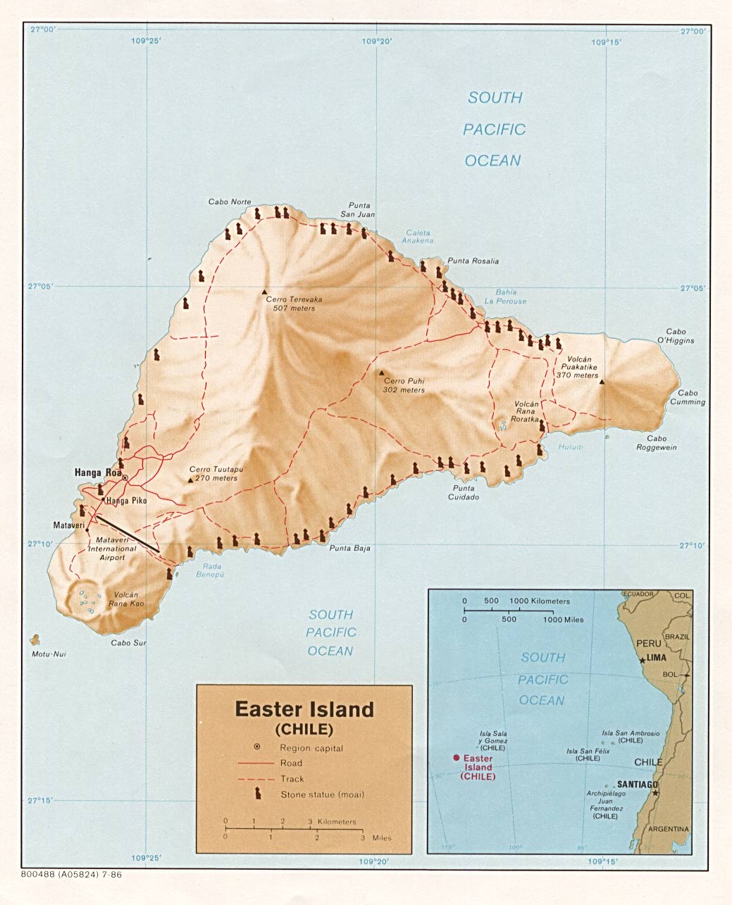 Mapa de la Isla de Pascua (Relieve Sombreado), Chile