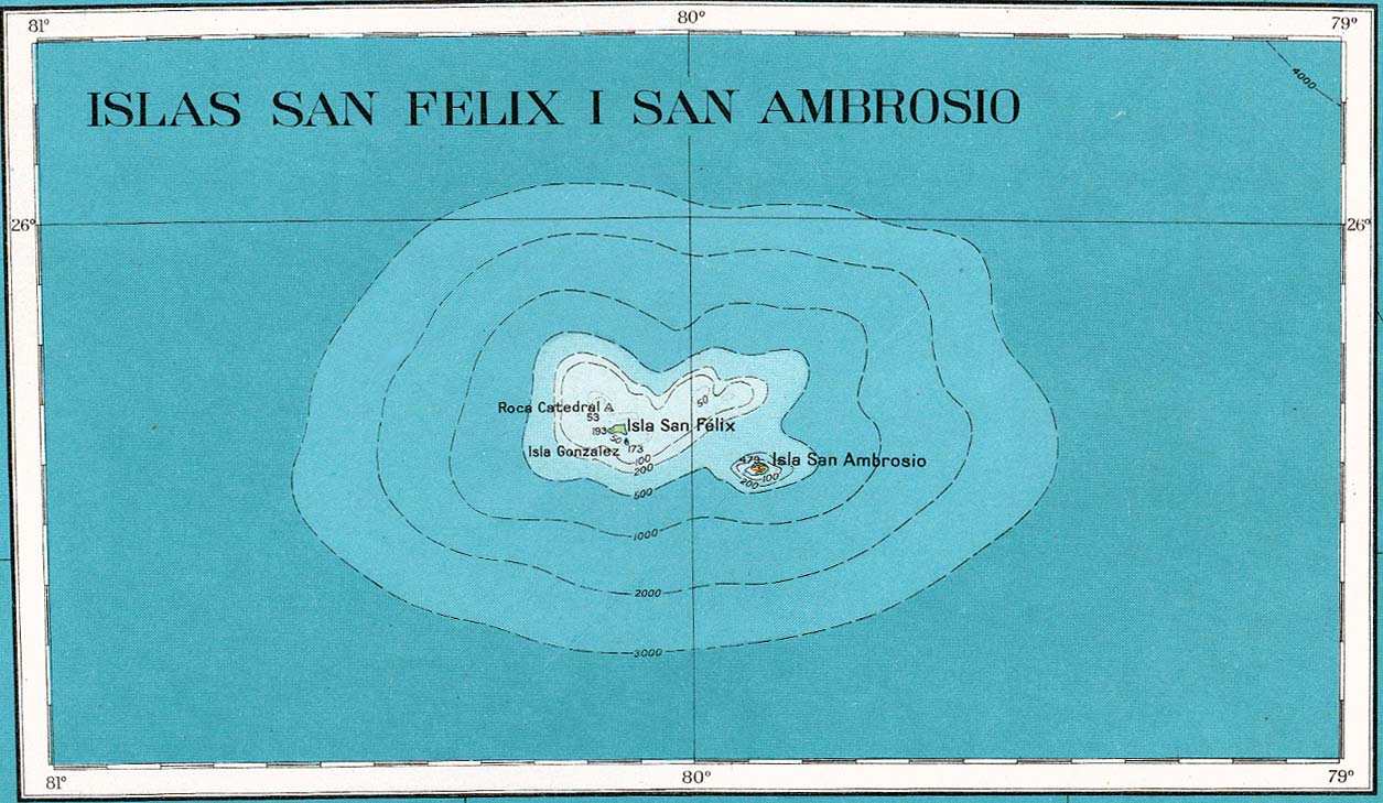 Mapa Topografíco de San Felix e Islas San Ambrosio, Chile 1927
