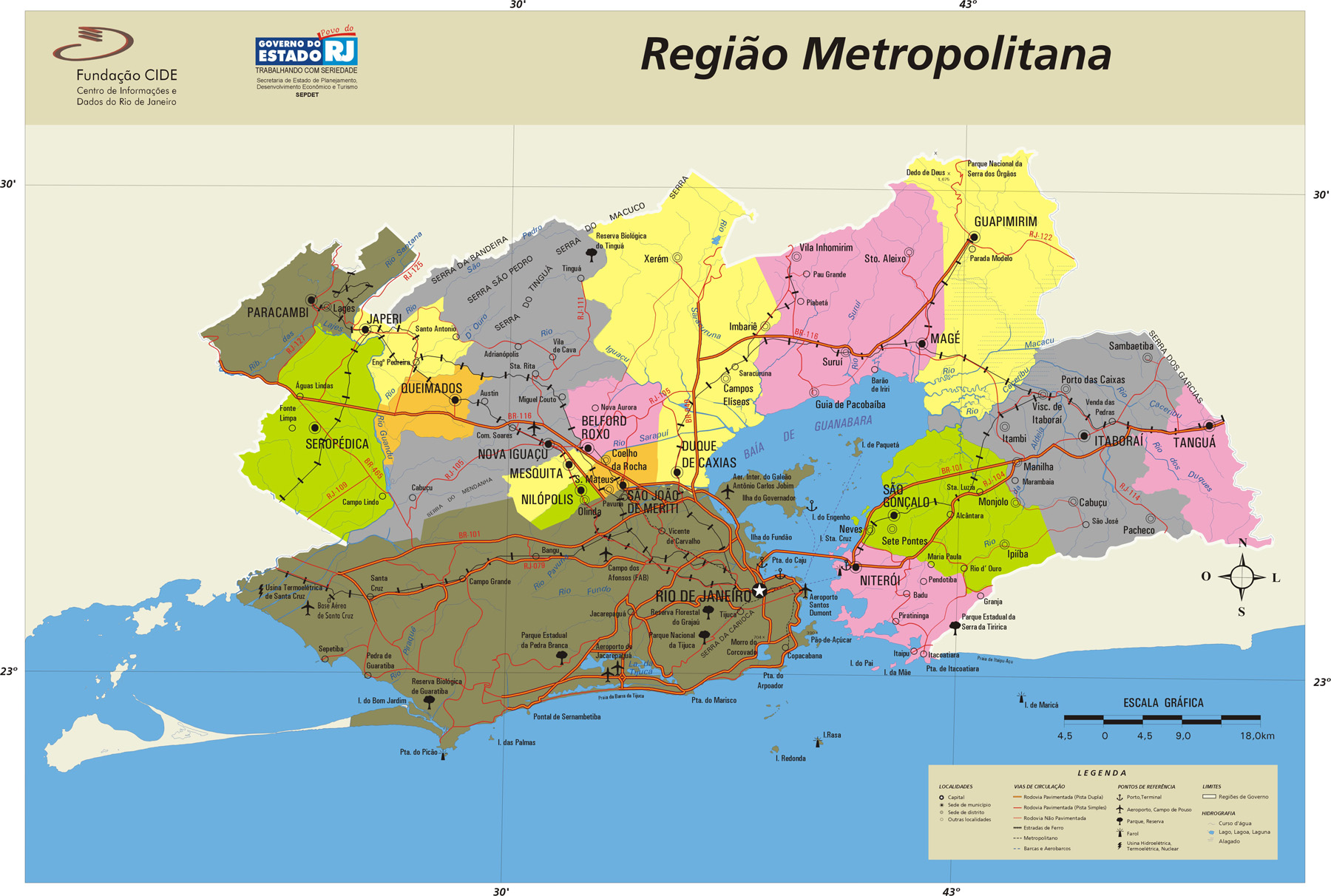 Metropolitan Region Map Rio De Janeiro State Brazil