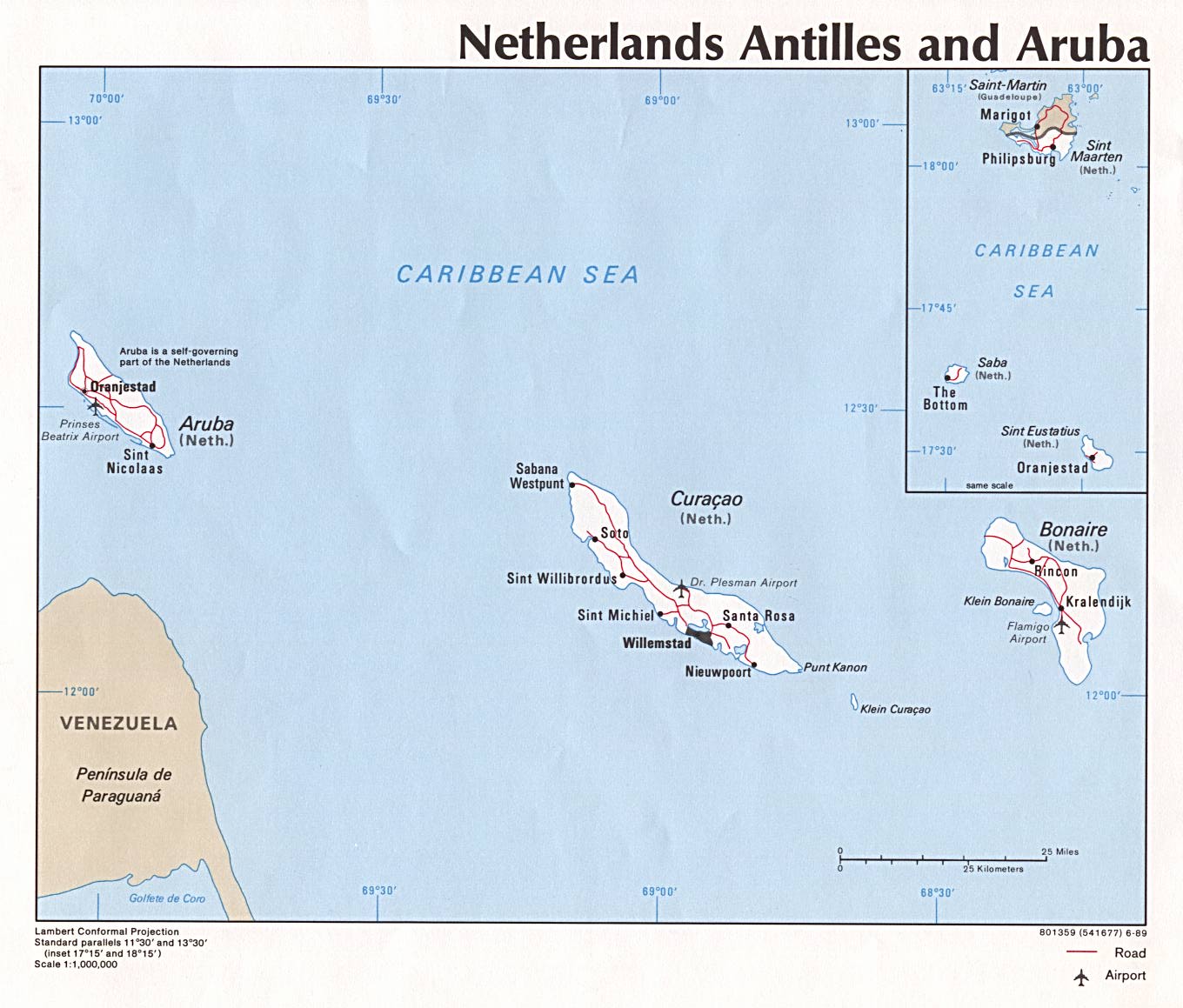 Netherlands Antilles, Aruba Political Map