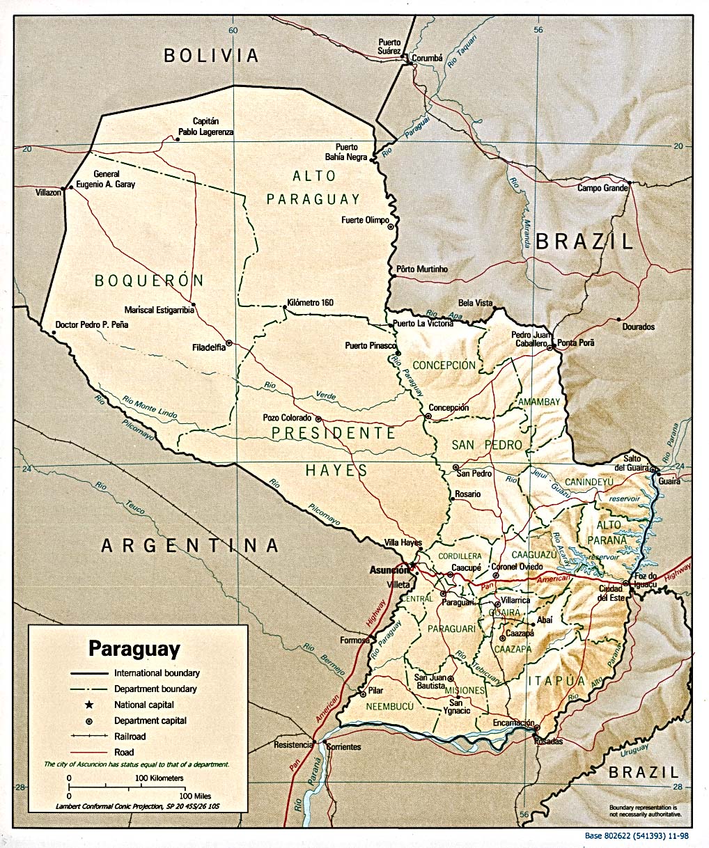 Paraguay Shaded Relief Map