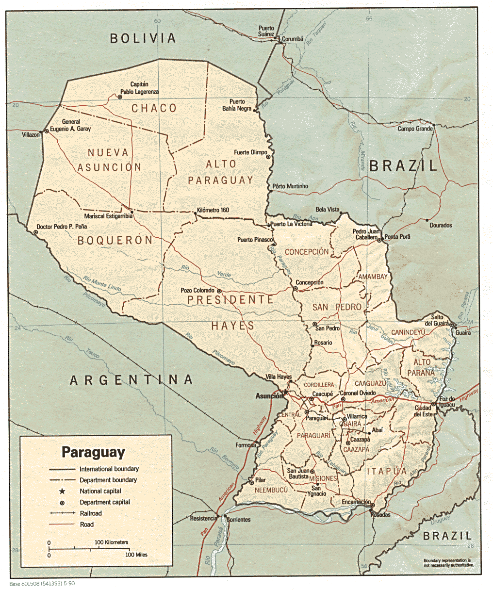 Paraguay Shaded Relief Map
