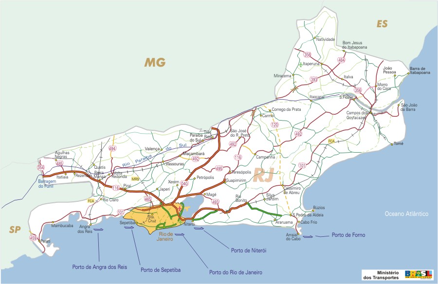 Rio De Janeiro State Federal Highway Map Brazil