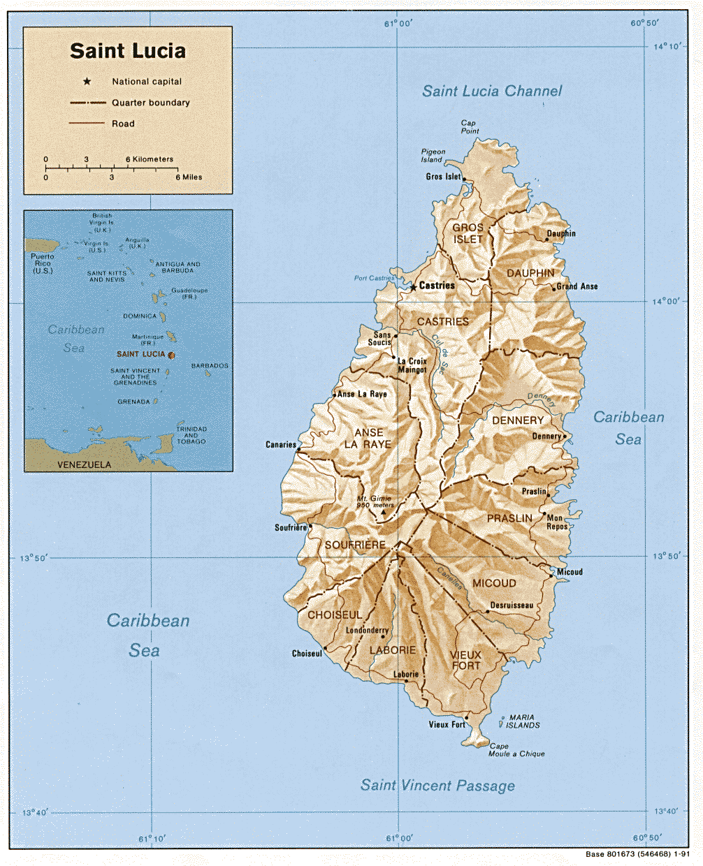Saint Lucia Shaded Relief Map