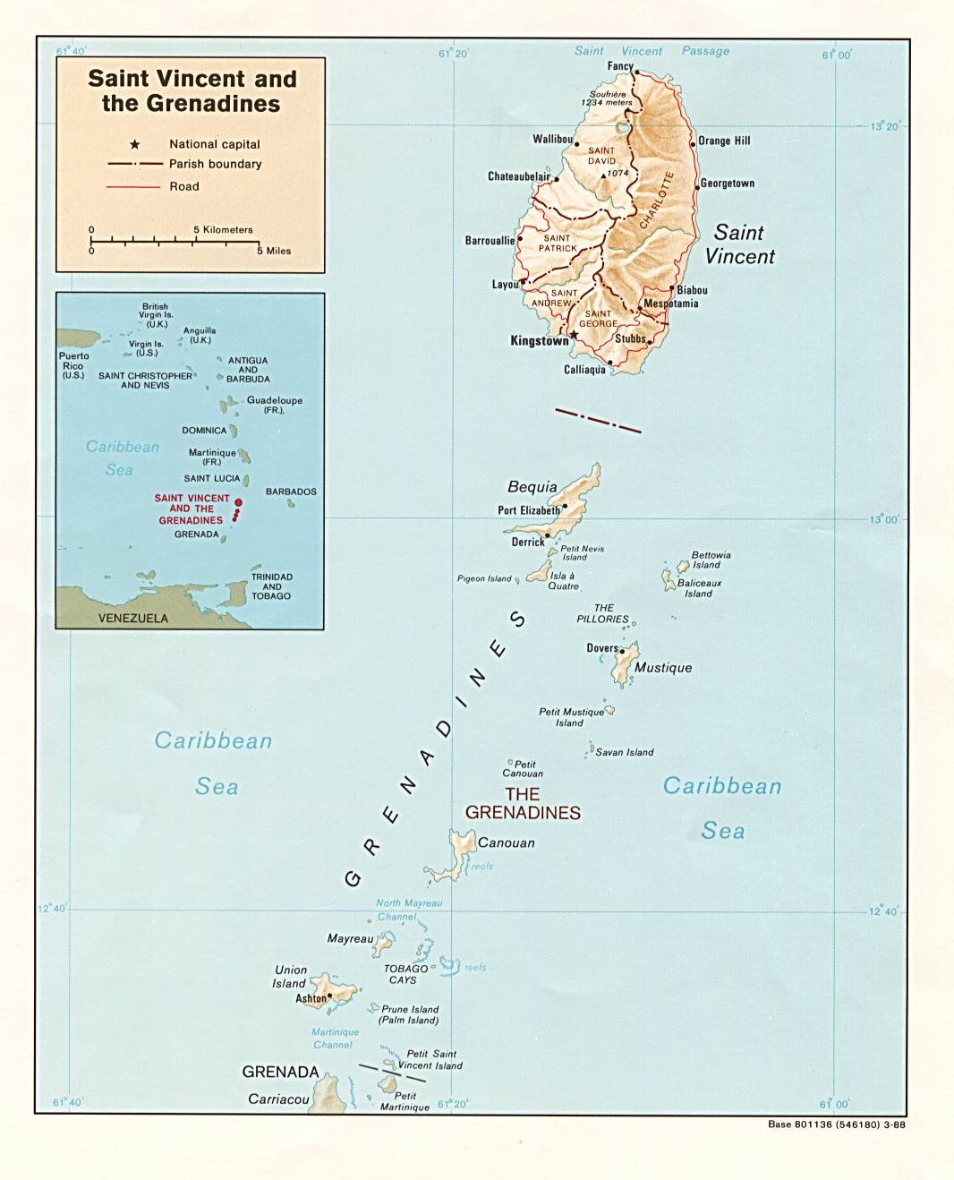 Saint Vincent and the Grenadines Shaded Relief Map