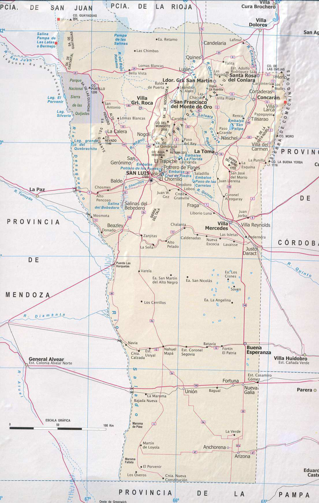 San Luis Province Map, Argentina