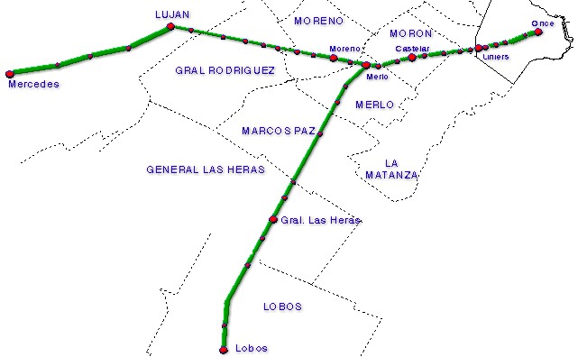 Sarmiento Line, Commuter Railway Map, Greater Buenos Aires