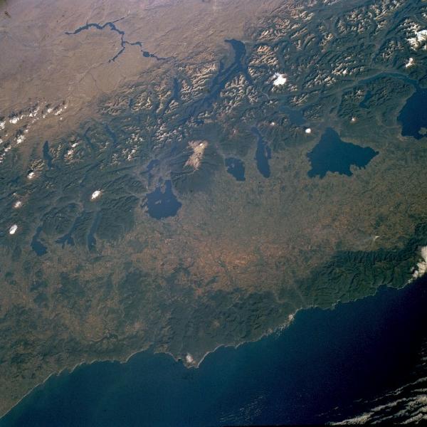 Satellite Image, Photo of Andes Mountains and Lakes of Southern Chile