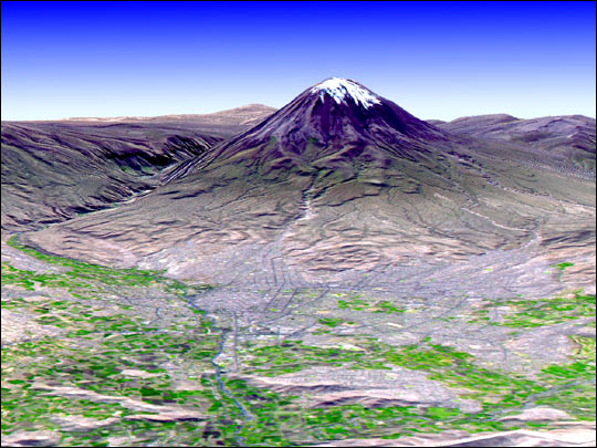 Satellite Image, Photo of Arequipa, El Misti Volcano, Peru