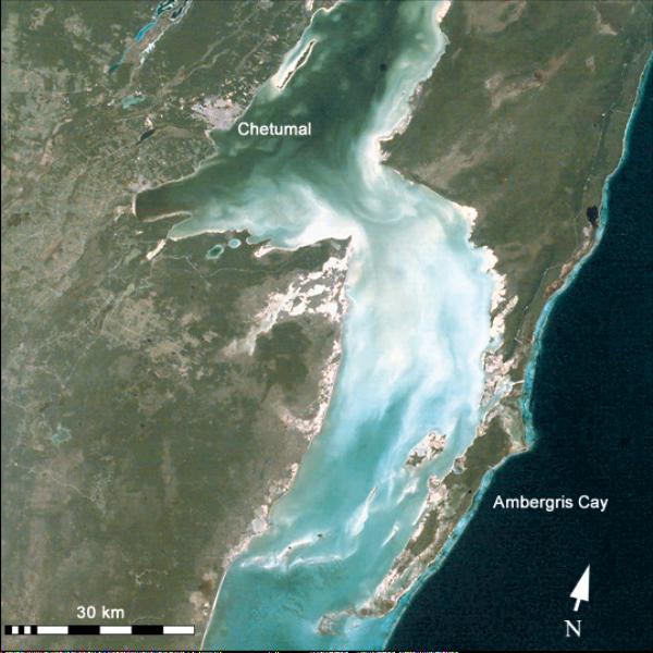 Satellite Image, Photo of Border between Belize and Mexico