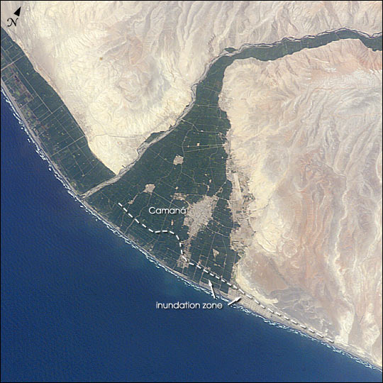 Satellite Image, Photo of Camaná, Southern Peru