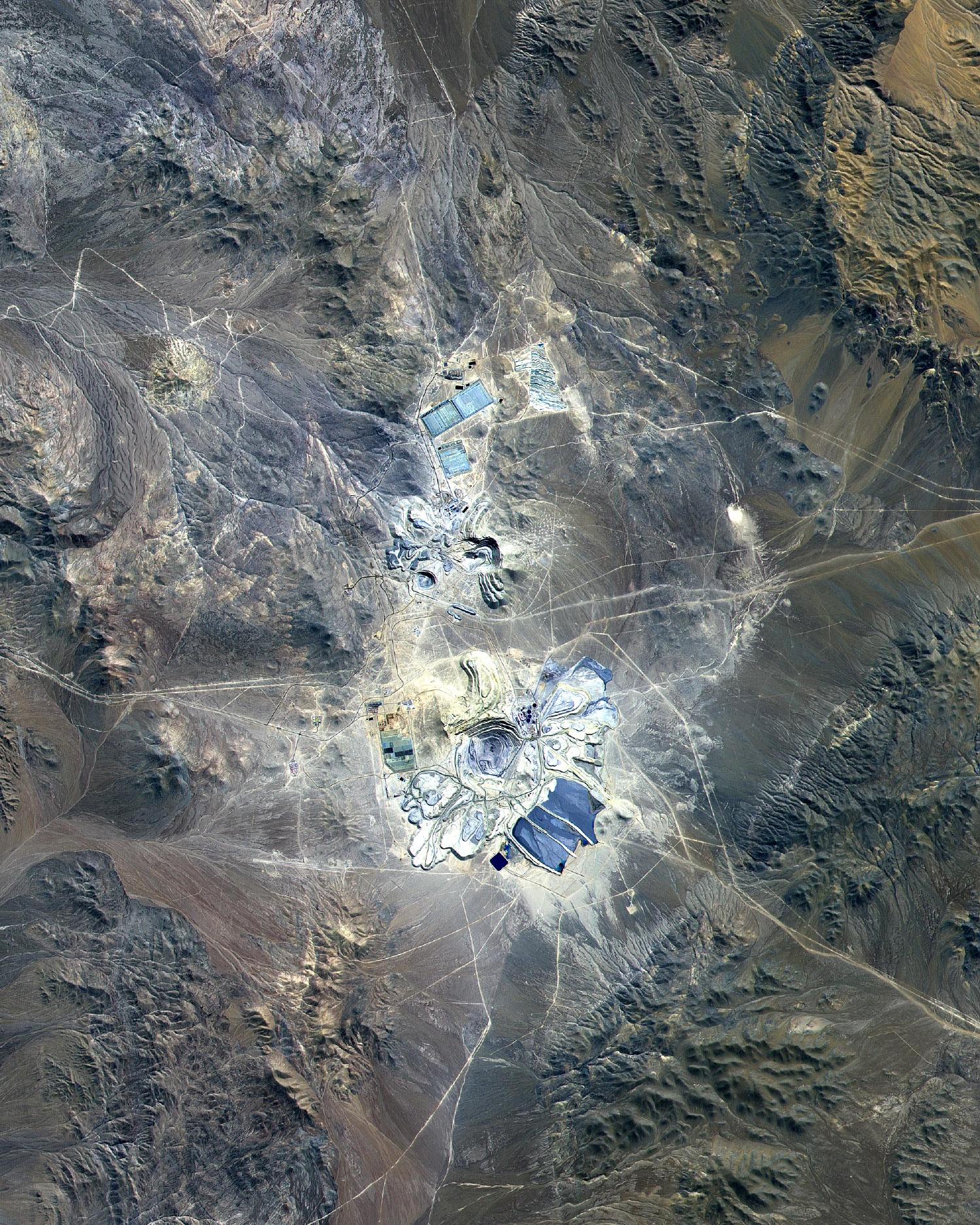 Satellite Image, Photo of Escondida Mine, Atacama Desert, Chile