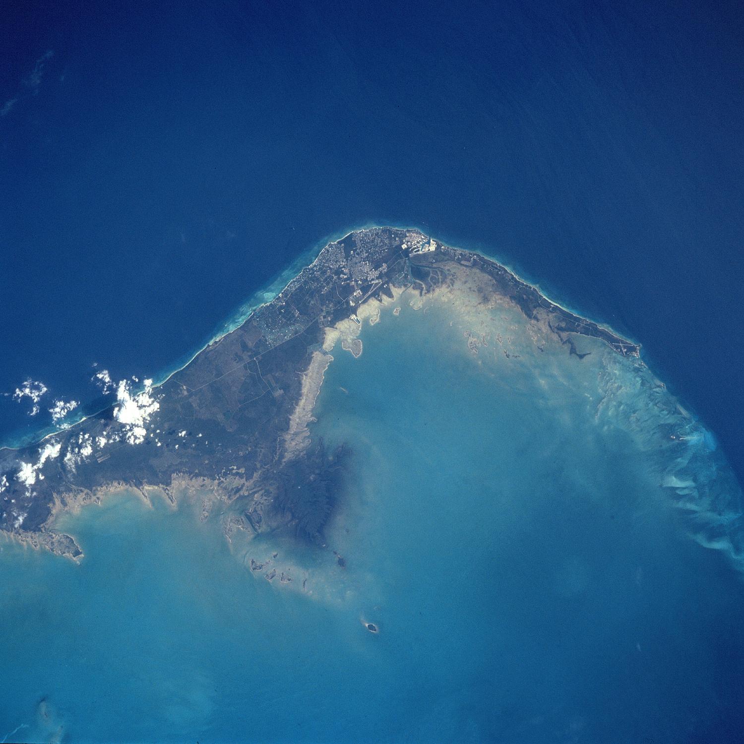 Satellite Image, Photo of Grand Bahama Island, Freeport and Lucaya, Bahamas
