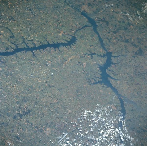 Satellite Image, Photo of the Ilha Solteira and Jupia Reservoirs, Brazil Satellite Image, Photo of the Ilha Solteira and Jupia Reservoirs, Brazil