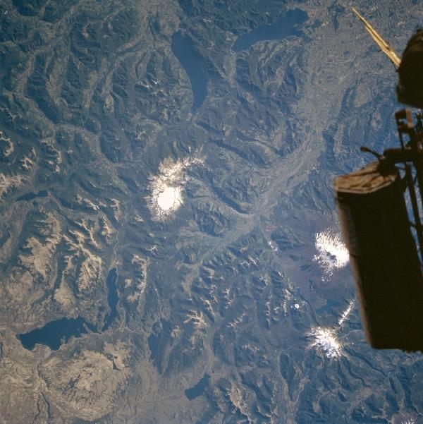 Satellite Image, Photo of Lakes Alumine, Caburgua and Colico, Chile