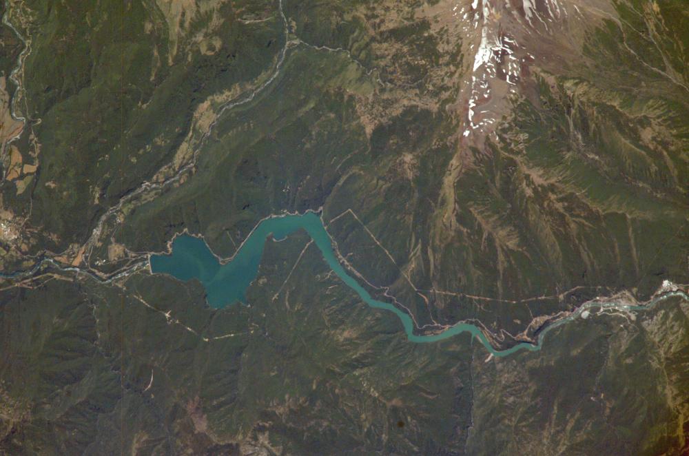 Satellite Image, Photo of Pangue Dam, Bíobío River, Chile