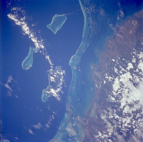 Satellite Image, Photo of Reefs and Islands, Belize