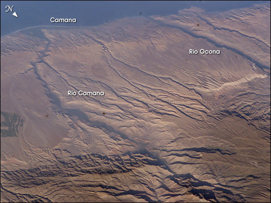 Satellite Image, Photo of Rio Camana, Rio Ocona, Peru