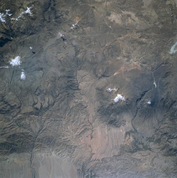 Satellite Image, Photo of Sabancaya, Chachani and El Misti Volcanoes, Peru