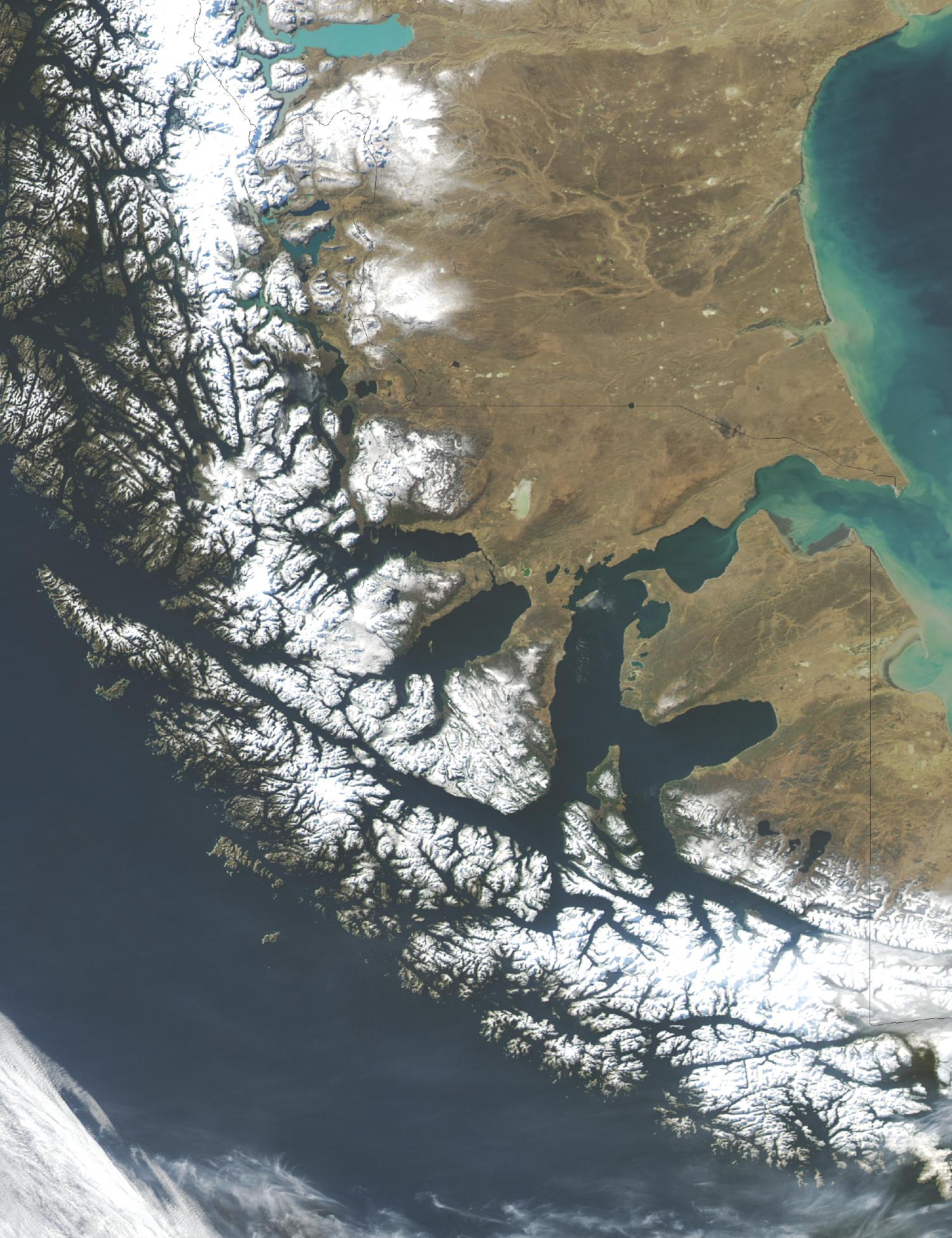 Satellite Image, Photo of Strait of Magellan, Chile and Argentina, South America