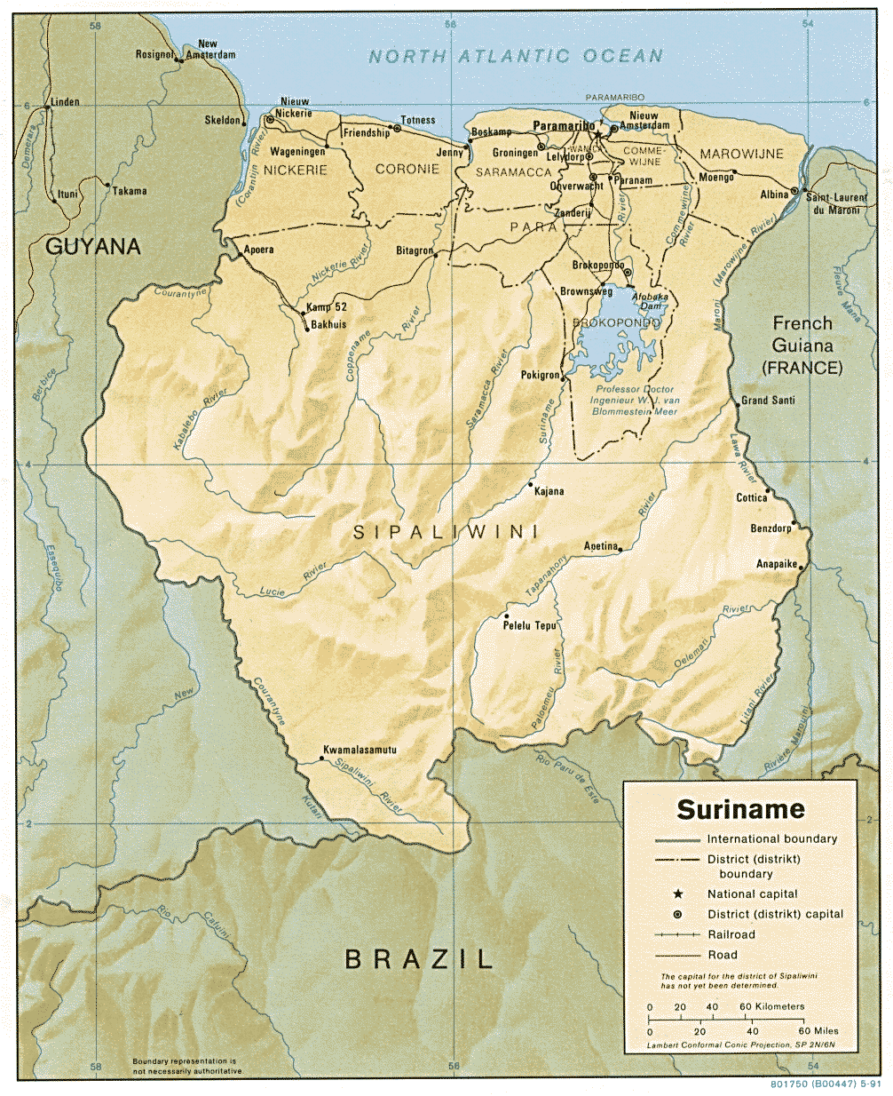 Suriname Shaded Relief Map