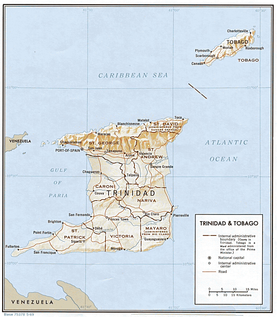 Trinidad and Tobago Shaded Relief Map