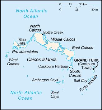 Turks and Caicos Islands Small Scale Map