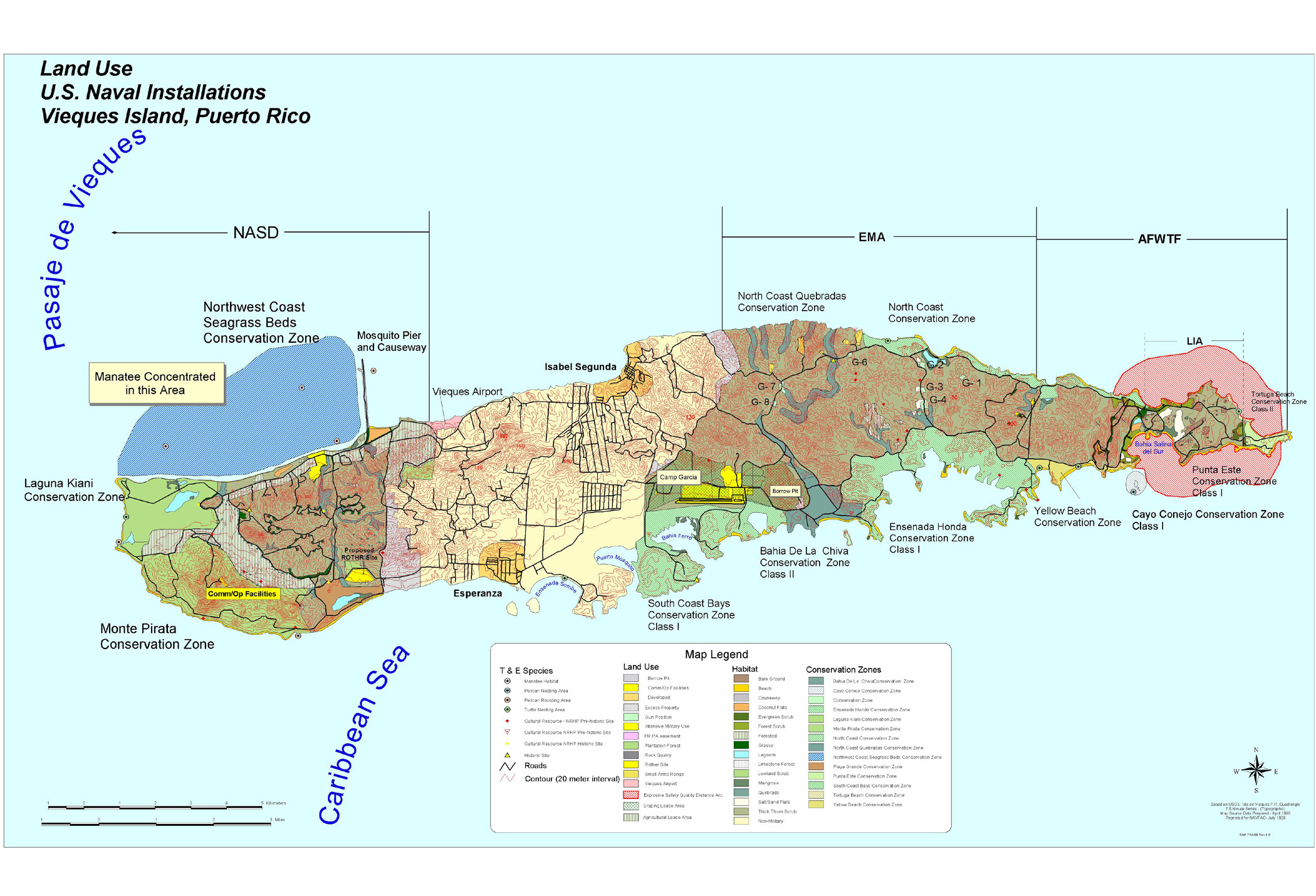 U.S. Naval Installations Map, Vieques Island, Puerto Rico