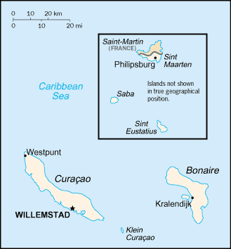 Carte Petite Echelle des Antilles Néerlandaises, Pays-Bas (Hollande)