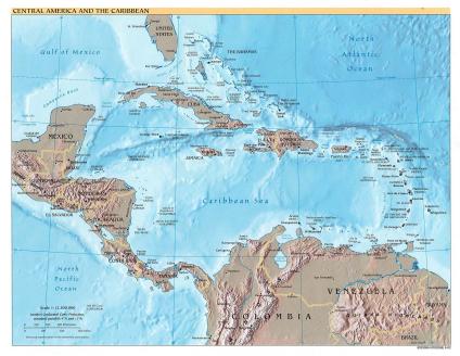 Carte De Référence de l'Amérique Centrale et des Caraïbes