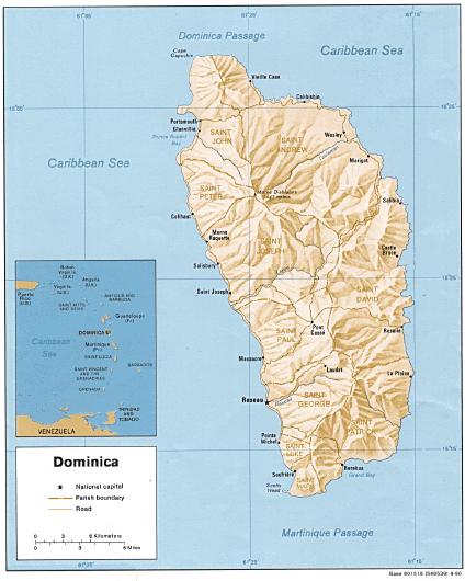 Carte de Relief Ombragé de L'île de la Dominique 